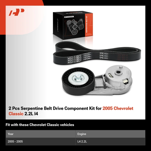 2 Pcs Serpentine Belt Drive Component Kit for 2005 Chevrolet Classic 2.2L l4