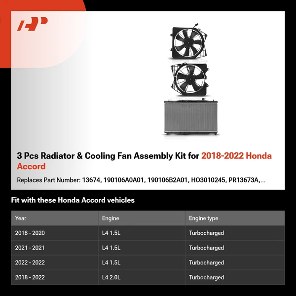 3 Pcs Radiator & Cooling Fan Assembly Kit for 2018-2022 Honda Accord