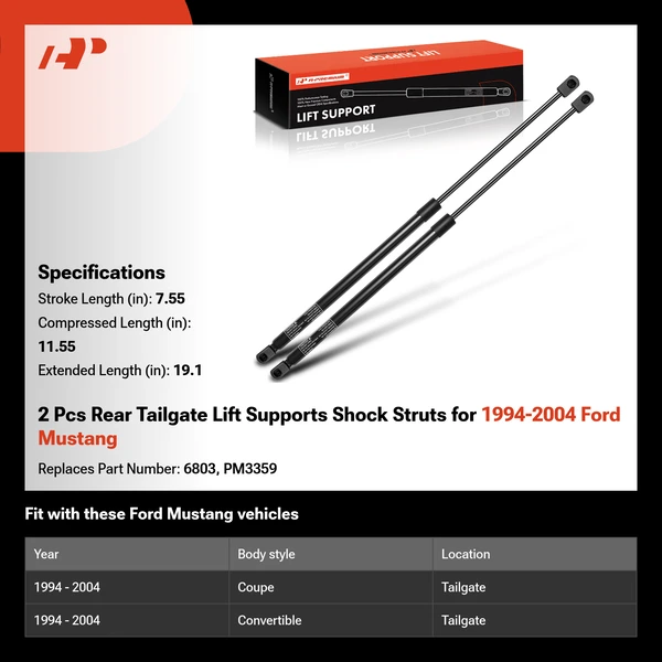 2 Pcs Rear Tailgate Lift Supports Shock Struts for 1994-2004 Ford Mustang