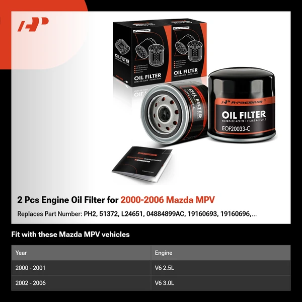 2 Pcs Engine Oil Filter for 2000-2006 Mazda MPV