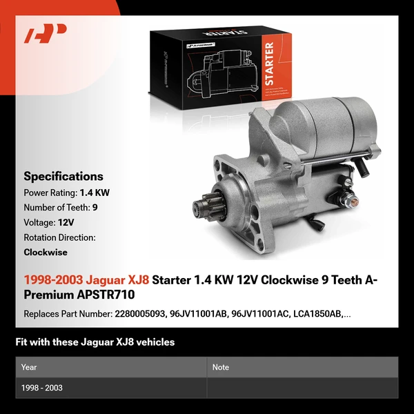 1998-2003 Jaguar XJ8 Starter 1.4 KW 12V Clockwise 9 Teeth A-Premium APSTR710