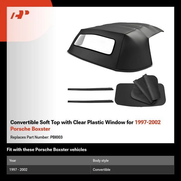 Convertible Soft Top with Clear Plastic Window for 1997-2002 Porsche Boxster