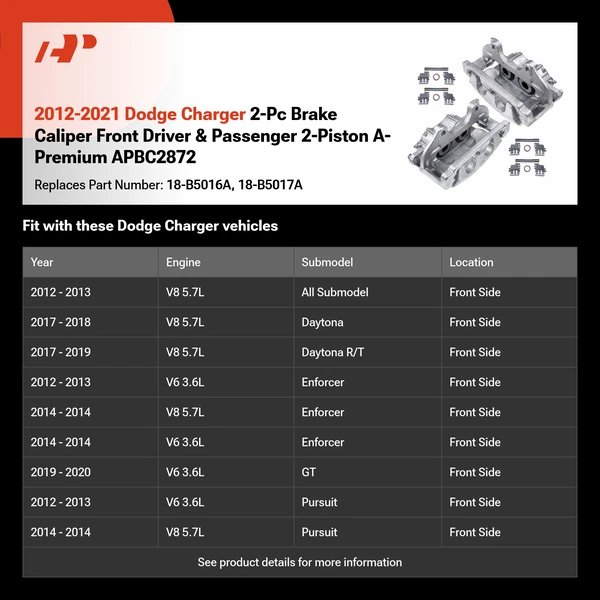 2012-2021 Dodge Charger 2-Pc Brake Caliper Front Driver & Passenger 2-Piston A-Premium APBC2872