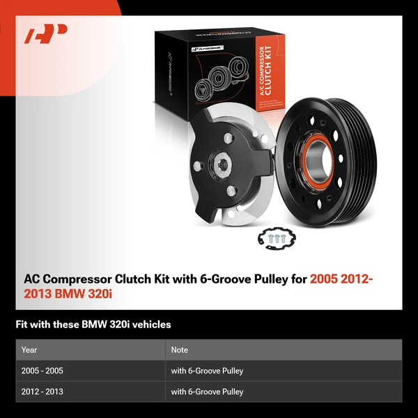 AC Compressor Clutch Kit with 6-Groove Pulley for 2005 2012-2013 BMW 320i