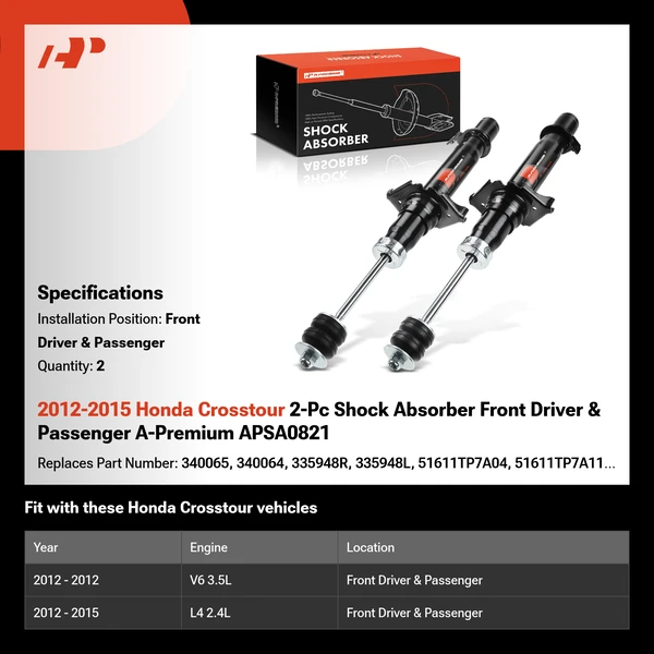 2012-2015 Honda Crosstour 2-Pc Shock Absorber Front Driver & Passenger A-Premium APSA0821