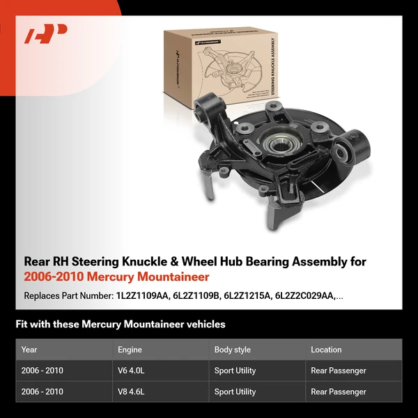 Rear RH Steering Knuckle & Wheel Hub Bearing Assembly for 2006-2010 Mercury Mountaineer
