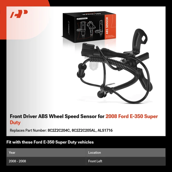 Front Driver ABS Wheel Speed Sensor for 2008 Ford E-350 Super Duty