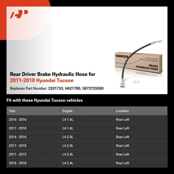 Rear Driver Brake Hydraulic Hose for 2011-2018 Hyundai Tucson