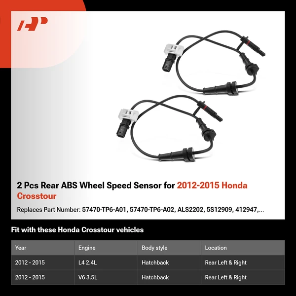 2 Pcs Rear ABS Wheel Speed Sensor for 2012-2015 Honda Crosstour