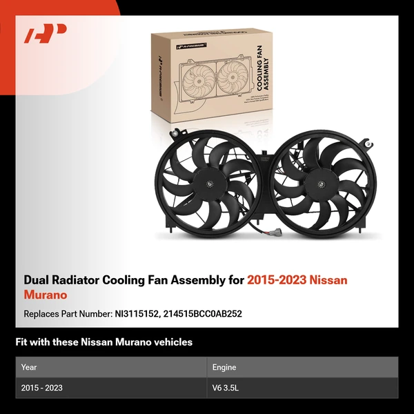 Dual Radiator Cooling Fan Assembly for 2015-2023 Nissan Murano