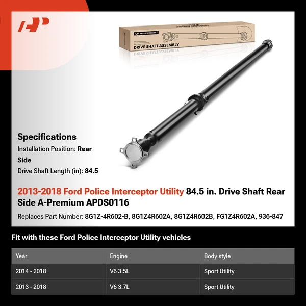 2013-2018 Ford Police Interceptor Utility 84.5 in. Drive Shaft Rear Side A-Premium APDS0116