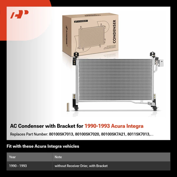 AC Condenser with Bracket for 1990-1993 Acura Integra