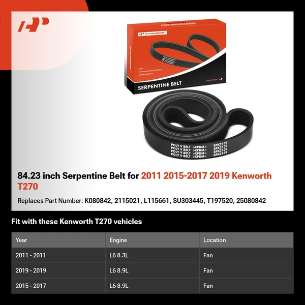 84.23 inch Serpentine Belt for 2011 2015-2017 2019 Kenworth T270