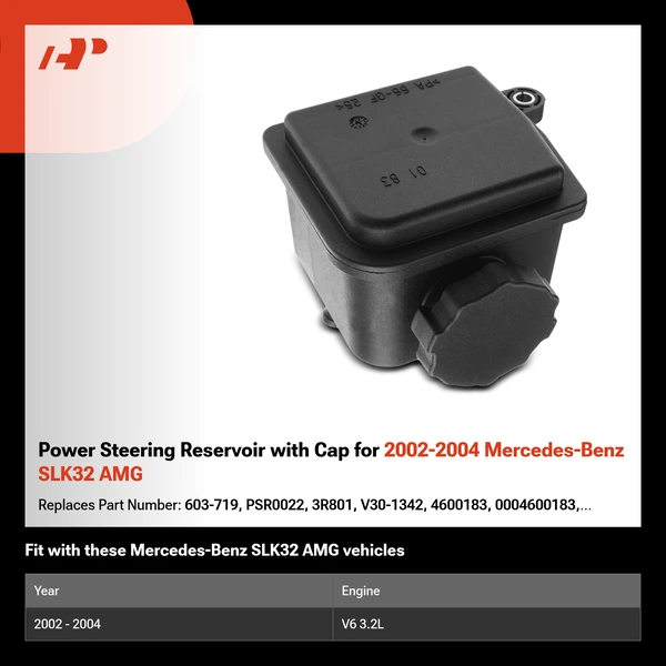 Power Steering Reservoir with Cap for 2002-2004 Mercedes-Benz SLK32 AMG
