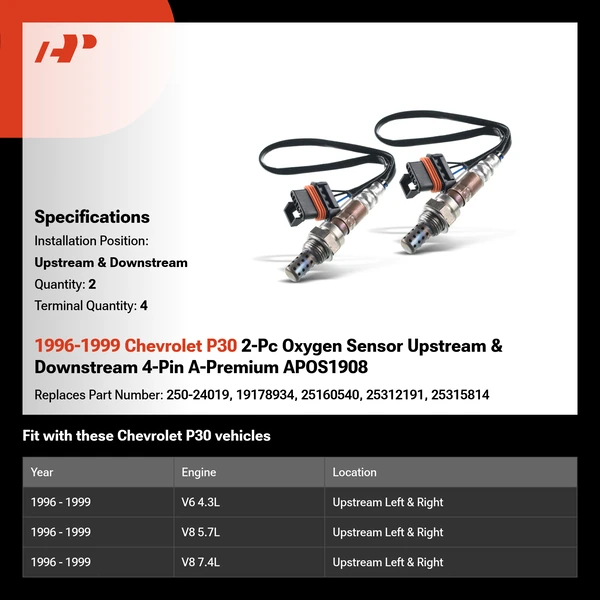 1996-1999 Chevrolet P30 2-Pc Oxygen Sensor Upstream & Downstream 4-Pin A-Premium APOS1908