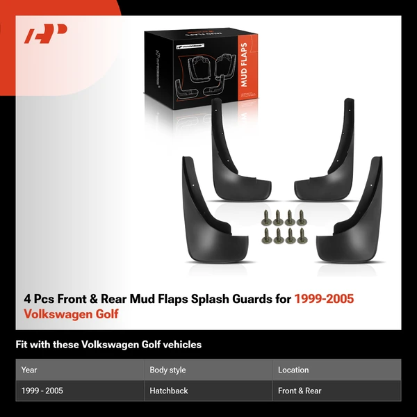 4 Pcs Front & Rear Mud Flaps Splash Guards for 1999-2005 Volkswagen Golf