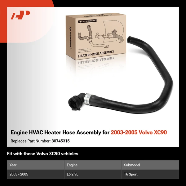 Engine HVAC Heater Hose Assembly for 2003-2005 Volvo XC90