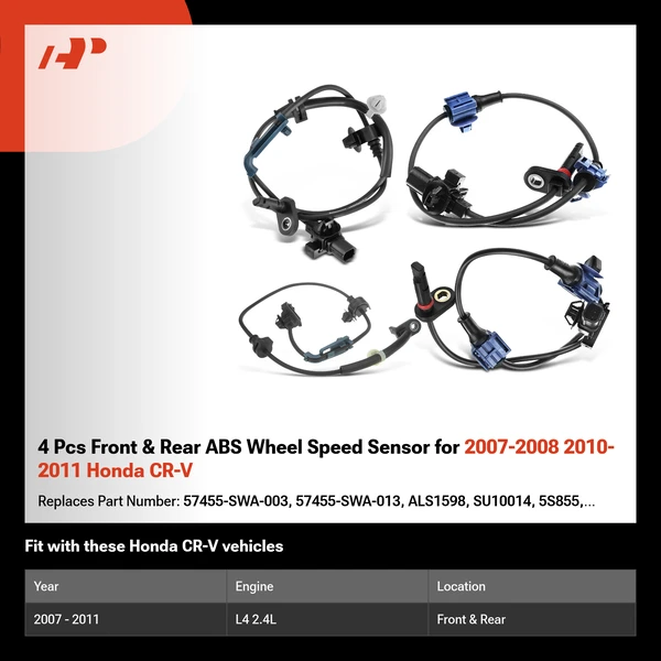 4 Pcs Front & Rear ABS Wheel Speed Sensor for 2007-2008 2010-2011 Honda CR-V