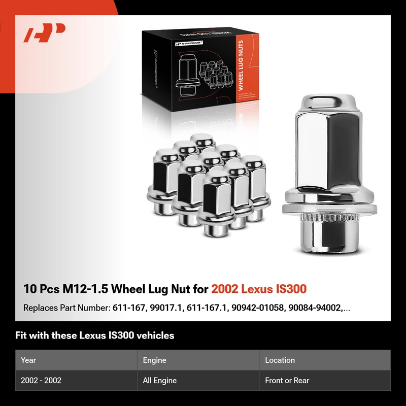 10 Pcs M12-1.5 Wheel Lug Nut for 2002 Lexus IS300
