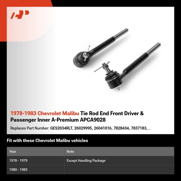 1978-1983 Chevrolet Malibu Tie Rod End Front Driver & Passenger Inner A-Premium APCA9028