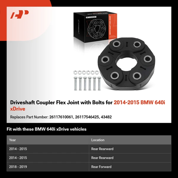 Driveshaft Coupler Flex Joint with Bolts for 2014-2015 BMW 640i xDrive