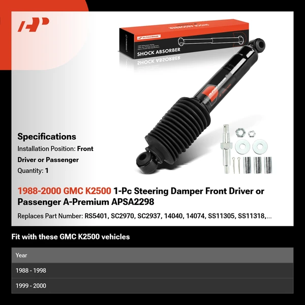 1988-2000 GMC K2500 1-Pc Steering Damper Front Driver or Passenger A-Premium APSA2298