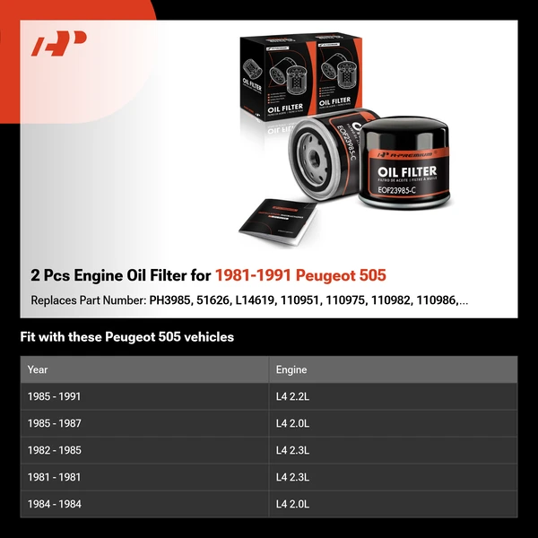 2 Pcs Engine Oil Filter for 1981-1991 Peugeot 505