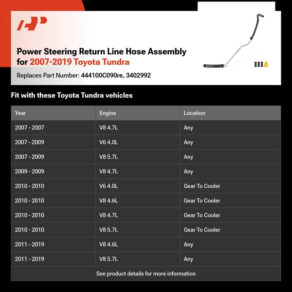Power Steering Return Line Hose Assembly for 2007-2019 Toyota Tundra