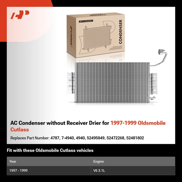 AC Condenser without Receiver Drier for 1997-1999 Oldsmobile Cutlass