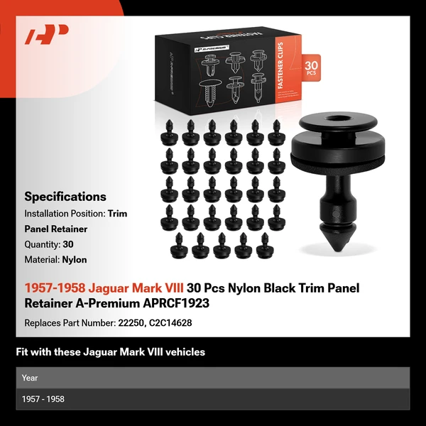 1957-1958 Jaguar Mark VIII 30 Pcs Nylon Black Trim Panel Retainer A-Premium APRCF1923