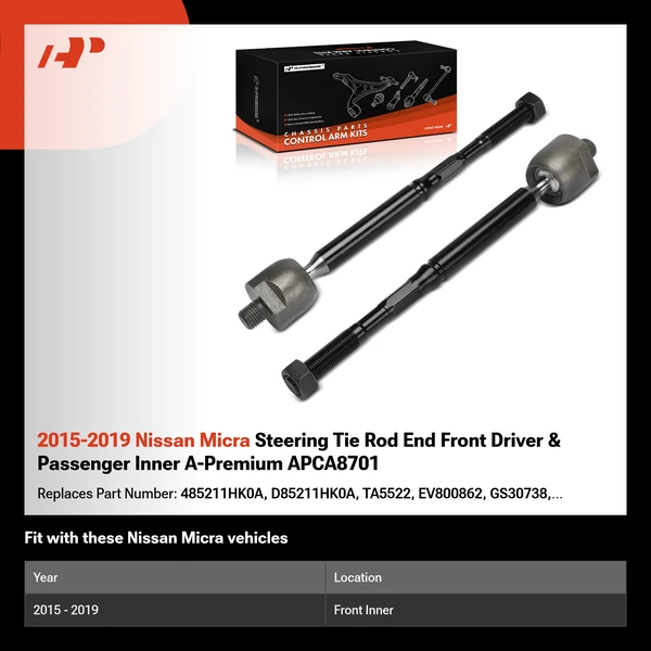 2015-2019 Nissan Micra Steering Tie Rod End Front Driver & Passenger Inner A-Premium APCA8701