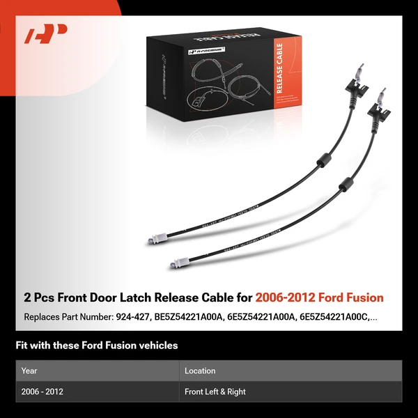 2 Pcs Front Door Latch Release Cable for 2006-2012 Ford Fusion