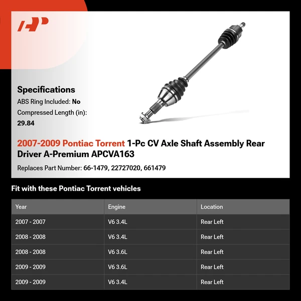 2007-2009 Pontiac Torrent 1-Pc CV Axle Shaft Assembly Rear Driver A-Premium APCVA163