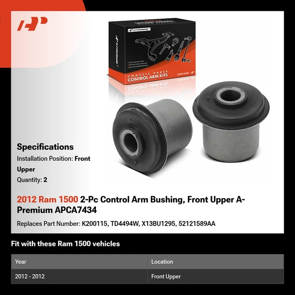 2012 Ram 1500 2-Pc Control Arm Bushing, Front Upper A-Premium APCA7434