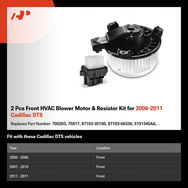 2 Pcs Front HVAC Blower Motor & Resistor Kit for 2006-2011 Cadillac DTS