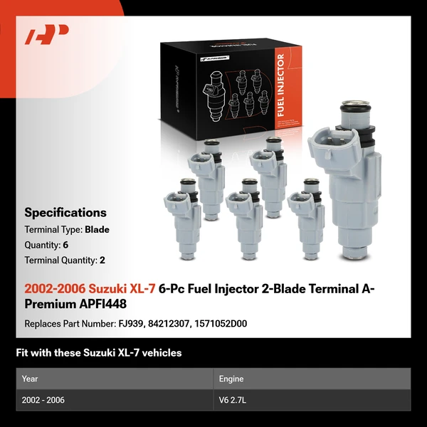 2002-2006 Suzuki XL-7 6-Pc Fuel Injector 2-Blade Terminal A-Premium APFI448