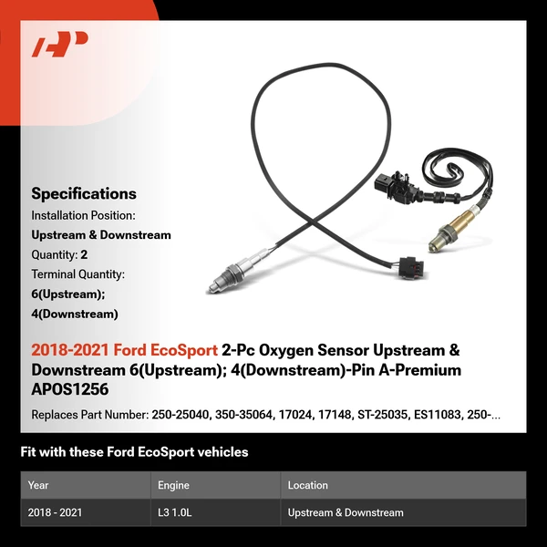 2018-2021 Ford EcoSport 2-Pc Oxygen Sensor Upstream & Downstream 6(Upstream); 4(Downstream)-Pin A-Premium APOS1256