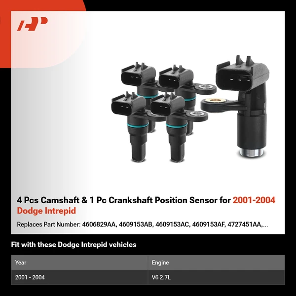 4 Pcs Camshaft & 1 Pc Crankshaft Position Sensor for 2001-2004 Dodge Intrepid