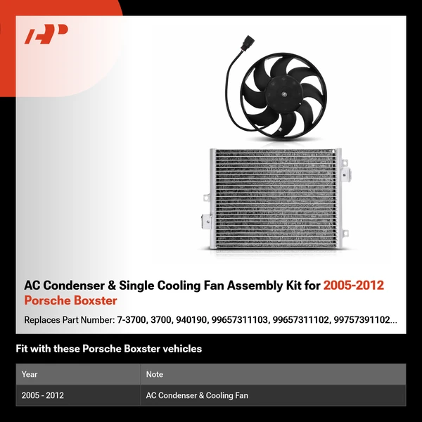 AC Condenser & Single Cooling Fan Assembly Kit for 2005-2012 Porsche Boxster