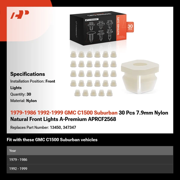 1979-1986 1992-1999 GMC C1500 Suburban 30 Pcs 7.9mm Nylon Natural Front Lights A-Premium APRCF2568