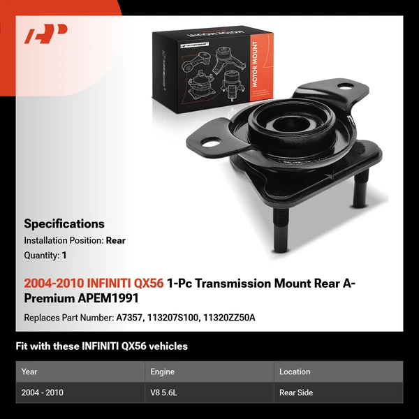 2004-2010 INFINITI QX56 1-Pc Transmission Mount Rear A-Premium APEM1991