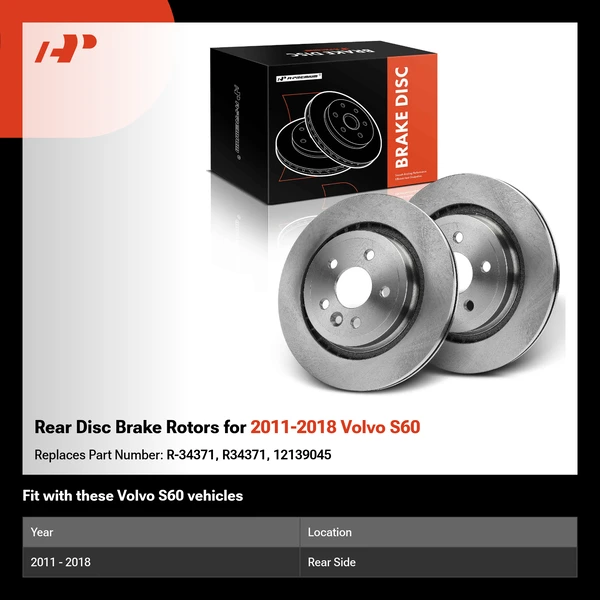 Rear Disc Brake Rotors for 2011-2018 Volvo S60