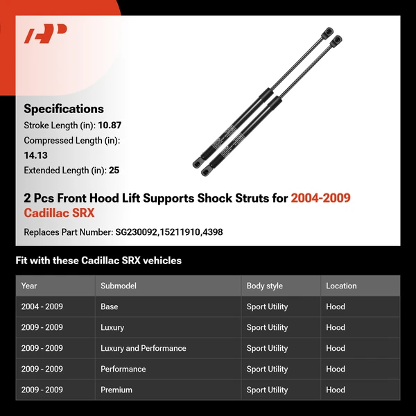2 Pcs Front Hood Lift Supports Shock Struts for 2004-2009 Cadillac SRX