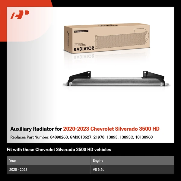 Auxiliary Radiator for 2020-2023 Chevrolet Silverado 3500 HD