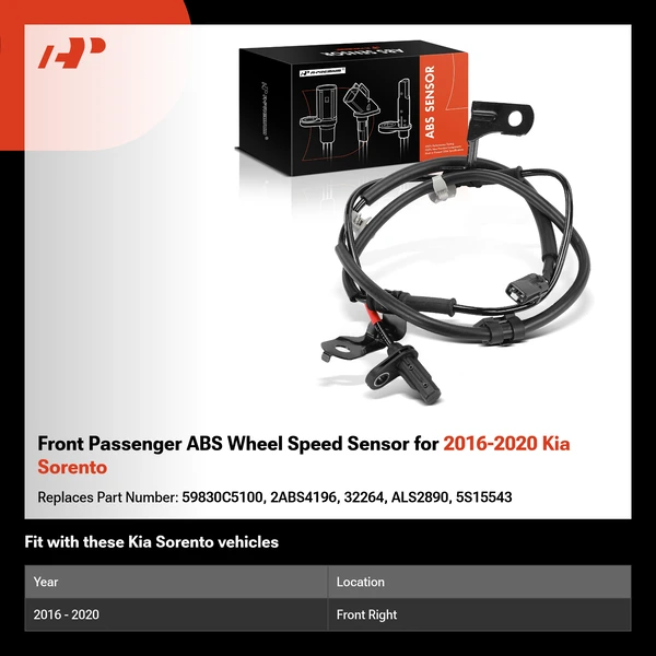 Front Passenger ABS Wheel Speed Sensor for 2016-2020 Kia Sorento