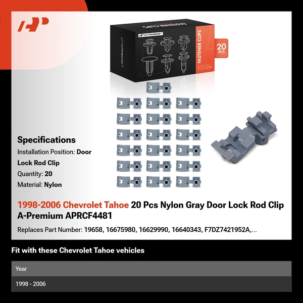 1998-2006 Chevrolet Tahoe 20 Pcs Nylon Gray Door Lock Rod Clip A-Premium APRCF4481