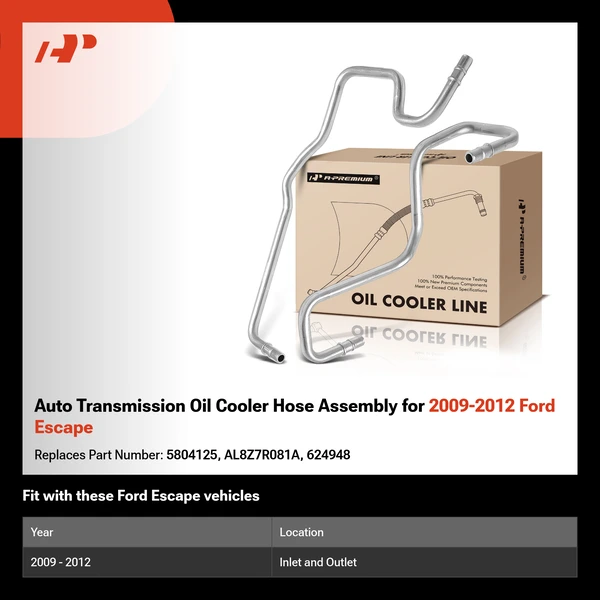 Auto Transmission Oil Cooler Hose Assembly for 2009-2012 Ford Escape