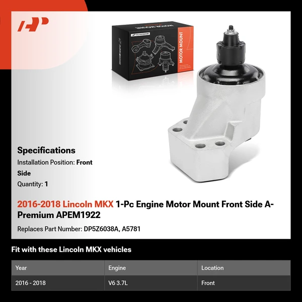 2016-2018 Lincoln MKX 1-Pc Engine Motor Mount Front Side A-Premium APEM1922