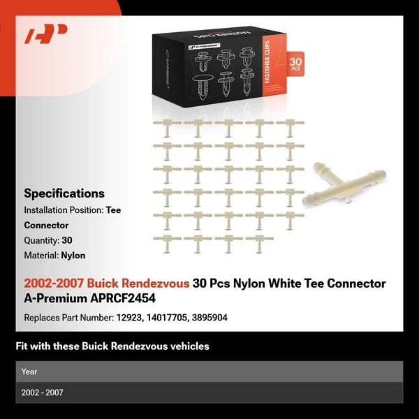 2002-2007 Buick Rendezvous 30 Pcs Nylon White Tee Connector A-Premium APRCF2454