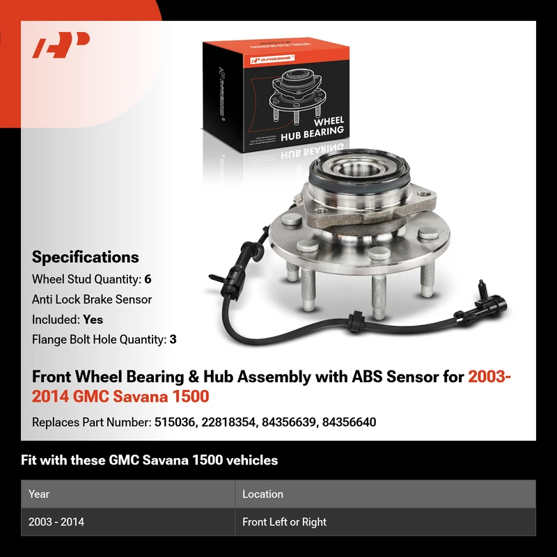 Front Wheel Bearing & Hub Assembly with ABS Sensor for 2003-2014 GMC Savana 1500